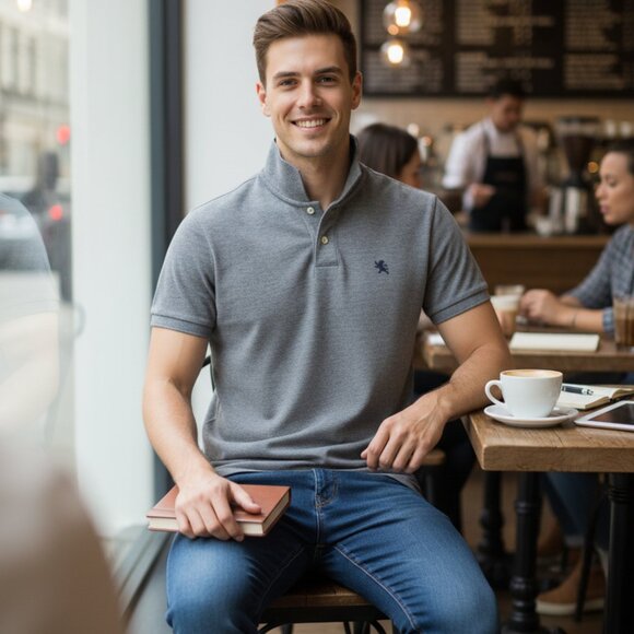 Express Mens Gray Short Sleeve Polo Shirt Size L 100% Cotton - Picture 6 of 7